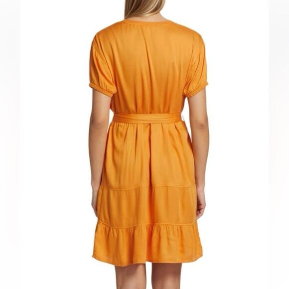 Splendid Jamie Tiered Mini Dress Size XS Short Sleeves Orange Nectar Coquette - Picture 2 of 16